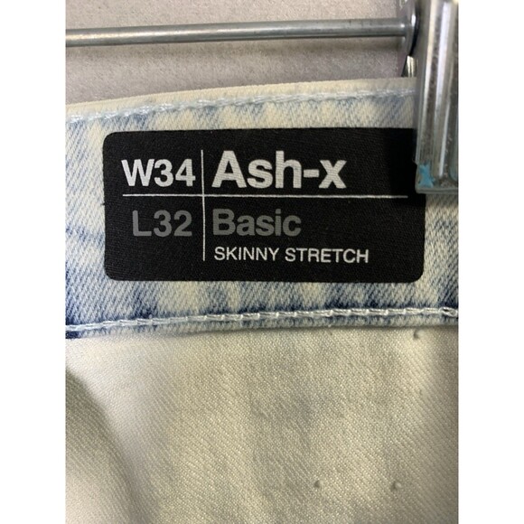 Buffalo David Bitton Jeans Mens Size 34x32 Blue Acid Wash ASH-X Skinny Stretch - Picture 6 of 12